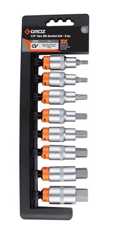 Socket Set Groz Hex 1/2"  Dr 8Pc 50Mm Crv