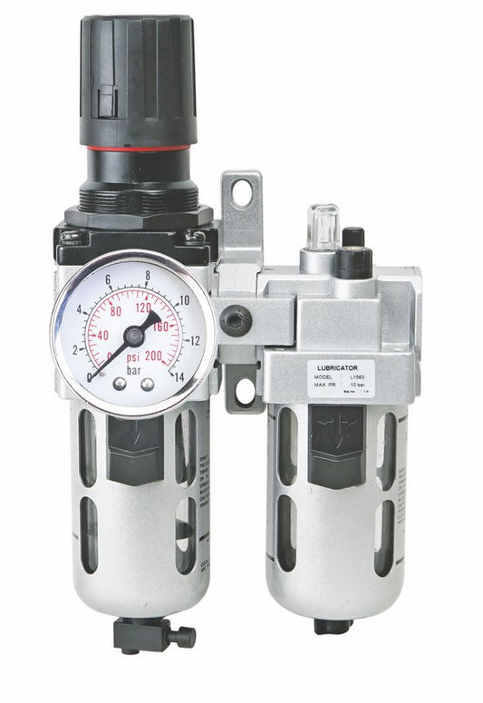 Groz Filter Regulator & Lubricator 2Pc Com W/Gamini1/4" Bsp