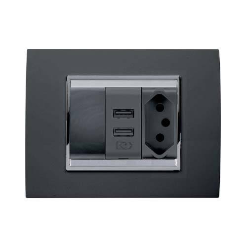 Gewiss Chorus Lux Single Switched V-Slim With 2 X Usb Socket Outlets - Toner Black