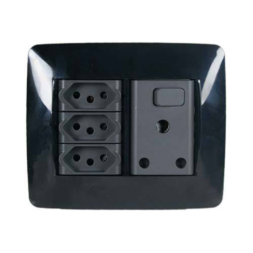 Gewiss Chorus One Single Switched Rsa With 3 X V-Slim Socket Outlets - Toner Black