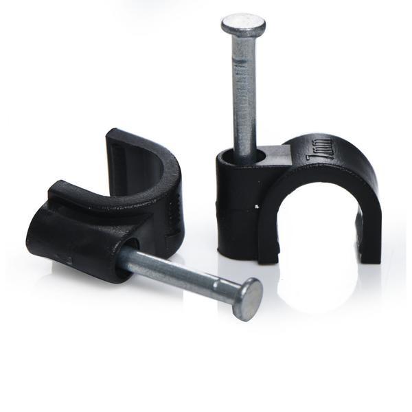 Black 8mm Round Cable Clips (Pack of 100) for Securing Cables