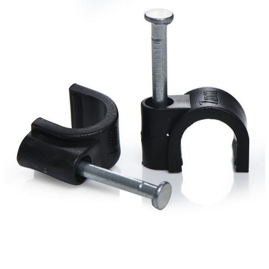 Black 9mm Round Cable Clips (Pack of 100) for Securing Cables