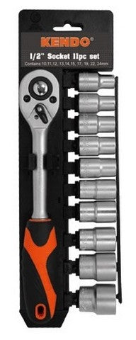 Socket Set 1/2" Dr Kendo 11Pc 10 - 24Mm