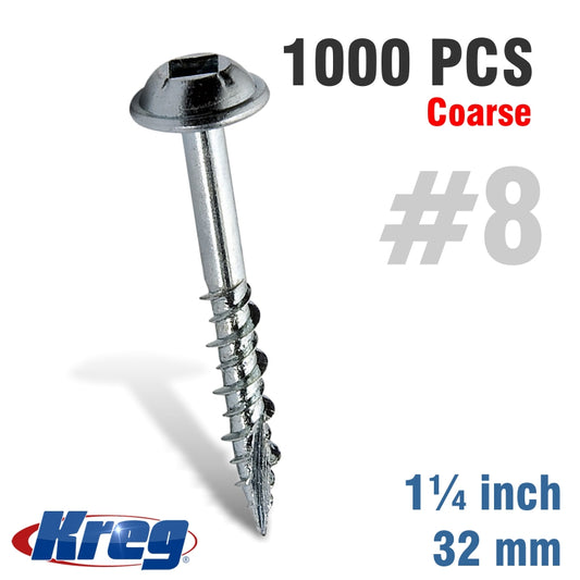 Kreg Pocket Hole Screws 1-1/4' #8 Coarse Washer Head 1000Ct