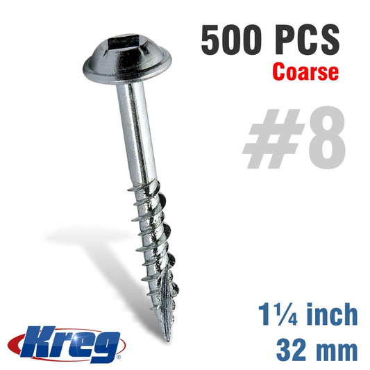 Kreg Pocket Hole Screws 1-1/4' #8 Coarse Washer Head 500Ct