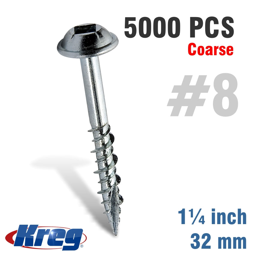 Kreg Pocket Hole Screws 1-1/4' #8 Coarse Washer Head 5000Ct