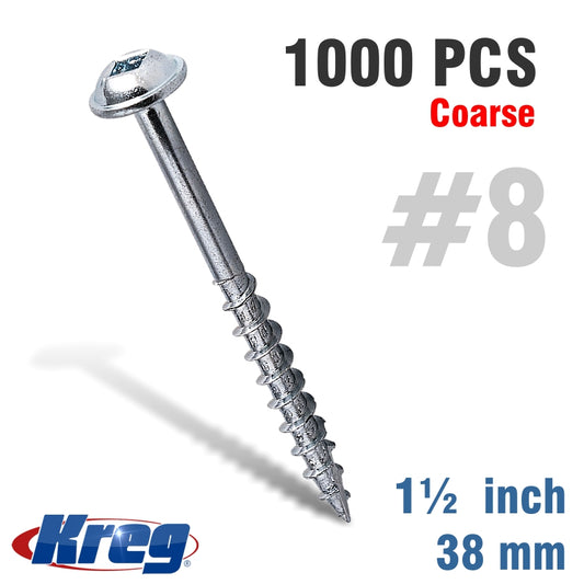 Kreg Pocket Hole Screws 1-1/2' #8 Coarse Washer Head 1000Ct
