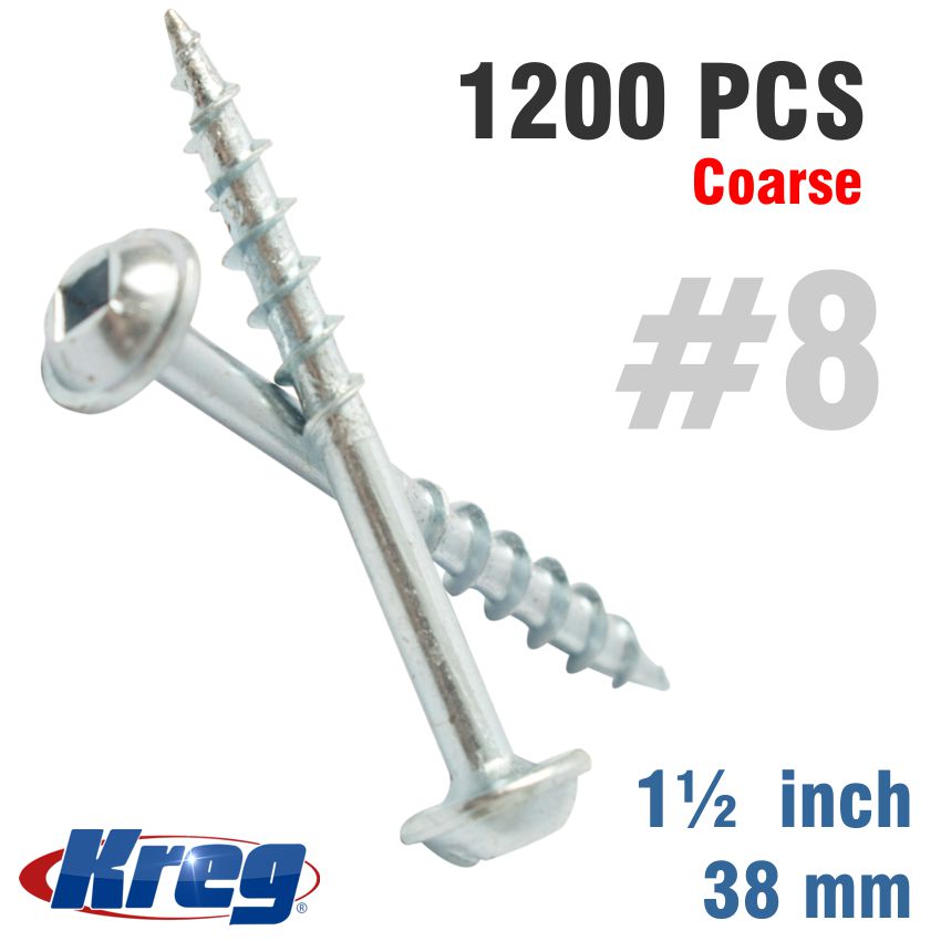 Kreg Pocket Hole Screws 1-1/2' #8 Coarse Washer Head 1200Ct