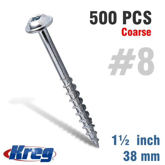 Kreg Pocket Hole Screws 1-1/2' #8 Coarse Washer Head 500Ct