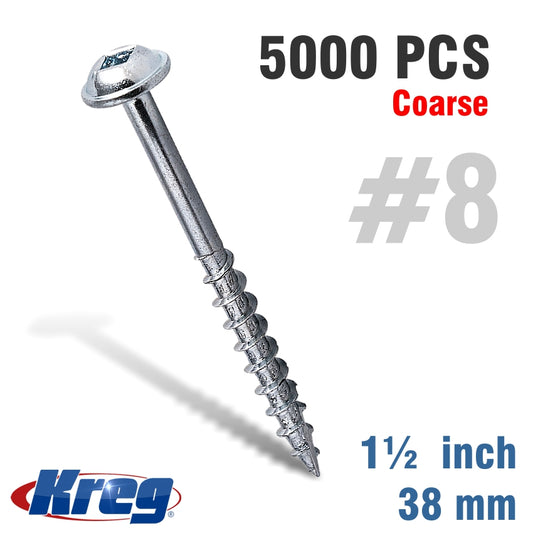Kreg Pocket Hole Screws 1-1/2' #8 Coarse Washer Head 5000Ct