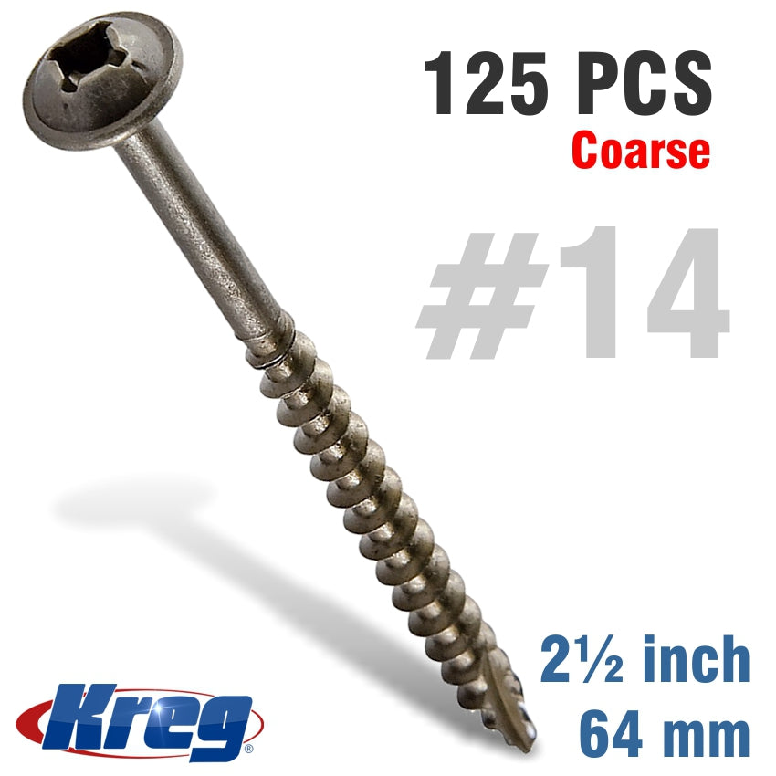 Kreg Pocket Hole Screws 2-1/2' #14 Coarse Washer Head 125Ct Hd