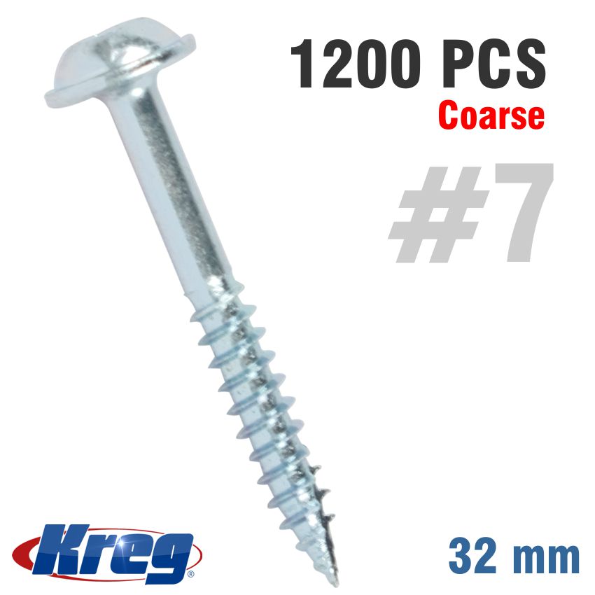Kreg Pocket Hole Screws 1-1/4' #7 Fine Washer Head 1200Ct