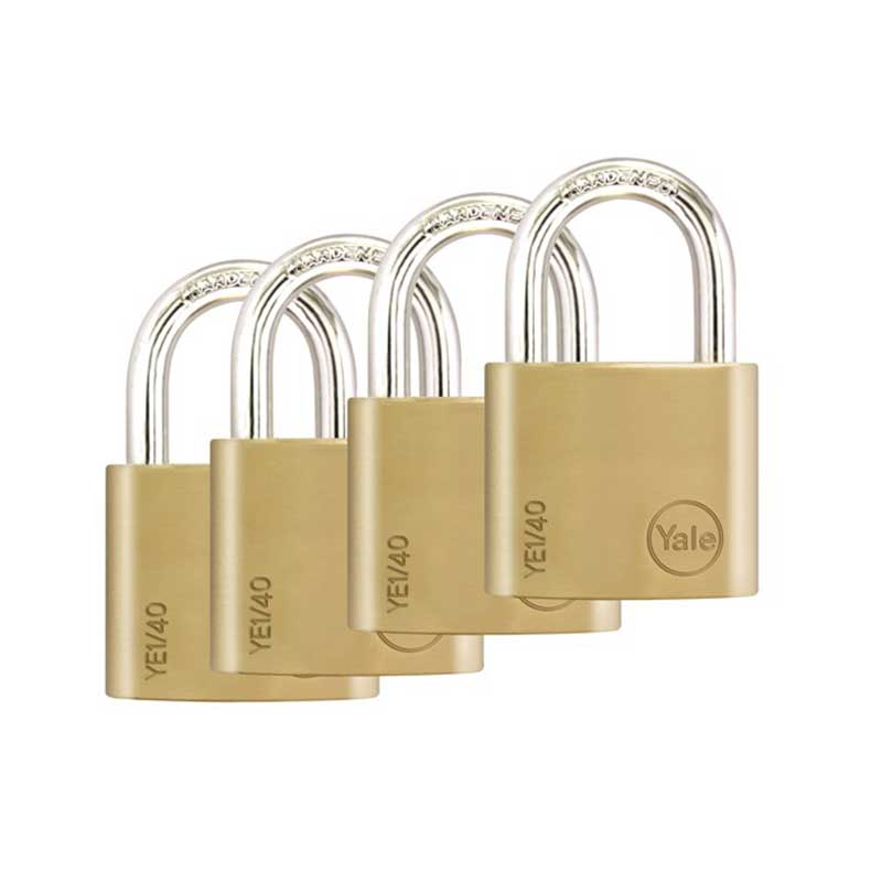 Padlock Solid Br 40Mm Quad Pack Yale Blister Ye1/40/122/4