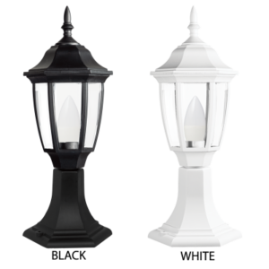 Brightstar L341 Outdoor IP44 Pillar Lantern with 6 Panel Beveled Clear PC, Black/White (1 x 11W ES)