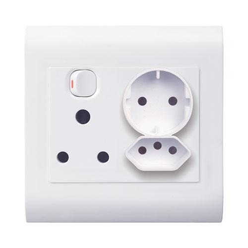 Lesco Cover Strip Monobloc Hi-Impact Single Switched Socket Schuko + Iec