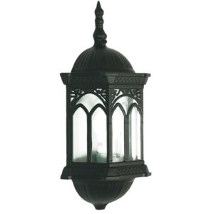 Brightstar L4998 Black 3 Panel Die Cast Aluminium Half Lantern with Clear Glass
