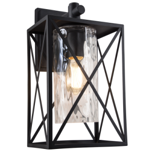 Brightstar L517 Black Down Facing Outdoor Metal Lantern with Textured Clear Glass (IP44, 60W ES)