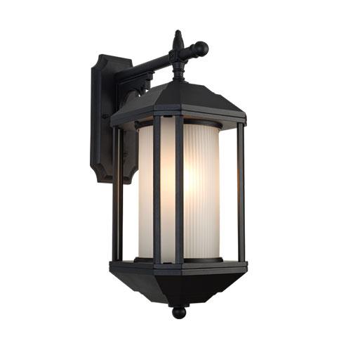 Down Facing Aluminum Lantern With Frosted Glass - Black