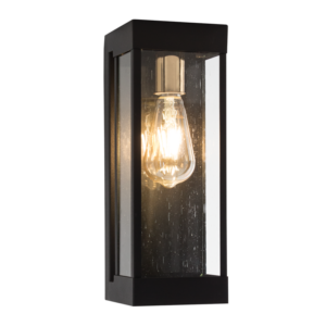Brightstar L523 Black and Gold Outdoor Metal Lantern with Clear Speckled Glass (IP54)