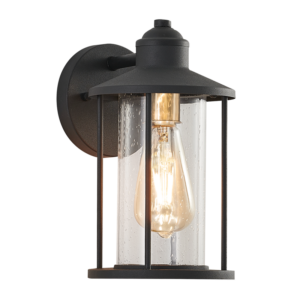 Brightstar L526 Black Metal Outdoor Lantern with Clear Speckled Glass (IP54, 60W ES)