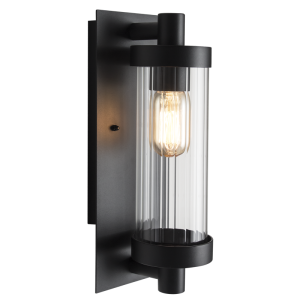 Brightstar L544 Black Aluminium Outdoor Wall Lantern with Fluted Clear Glass, IP44