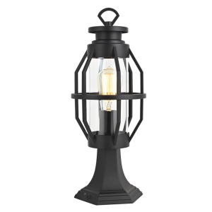 Brightstar L572 Black IP44 Aluminium and Clear Glass Pillar Lantern (1 x 60W ES)