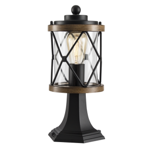 Brightstar L577 Black Aluminium Pillar Lantern with Clear Glass (IP44, 1 x 60W ES)