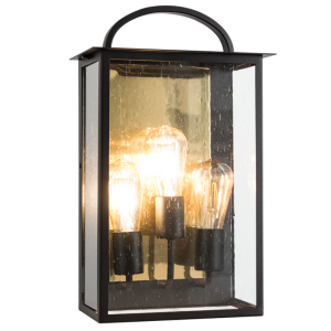 Brightstar L580 Black/Gold Metal Half Lantern with Clear Speckled Glass (IP44)