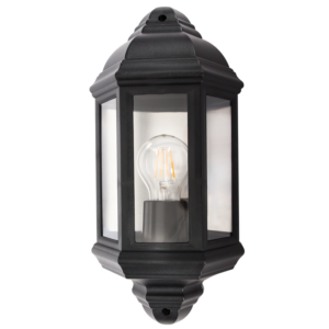 Brightstar L9007 Black PVC Half Lantern with 3 Clear Polycarbonate Panels, IP44