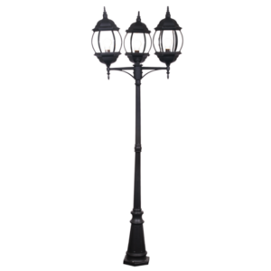 Brightstar LFL005/3 Black Die-Cast Aluminium Outdoor Standing Lantern with Clear Bevelled Glass - IP44