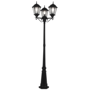 Brightstar LFL008/3 Black 6-Panel Die-Cast Aluminium Standing Lantern with Tapered Glass