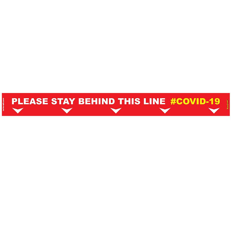 Red Stay Behind Line - 800Mm X 80Mm Social Distancing Strips