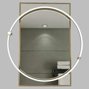 Brightstar ML063 Rectangular LED Mirror with Antique Brass Metal Frame, Touch Switch, and Dimmable CCT (3500K-5000K)