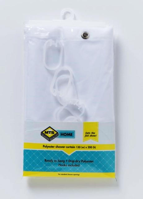Mts Home Std Drip Dry Shwer Curtan White