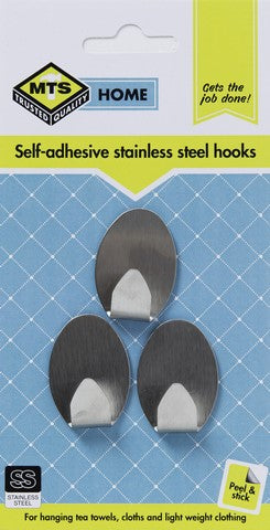 Mts Home Small Oval Stainless Steel Hook 3Piece