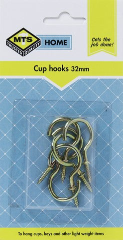 Mts Home Cup Hooks 32Mm Brass 6Pc