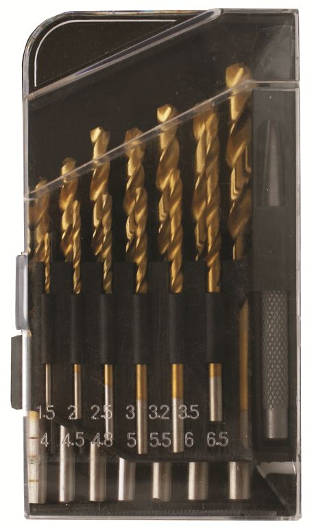 Drill Bit Set 14Pce Hss Ground Tin Coated & Centre Punch Plast Box