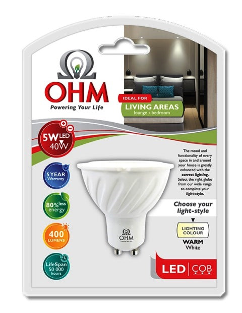 OHM LED GU10 5W COB GLOBE WARM WHITE