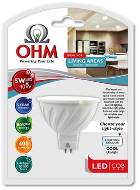 OHM LED MR16 5W COB GLOBE CDL