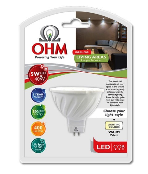 OHM LED MR16 5W COB GLOBE WARM WHITE