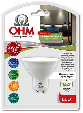 OHM LED GU10 4W GLOBE WARM WHITE