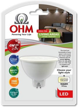 OHM LED MR16 4W GLOBE WARM WHITE
