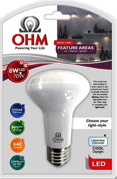 OHM LED R63 8W GLOBE CDL ES