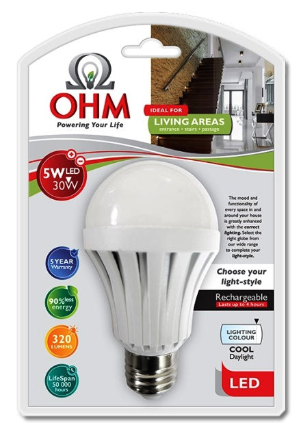 Ohm Led A60 Recharge 5W Globe Cdl E27 Es