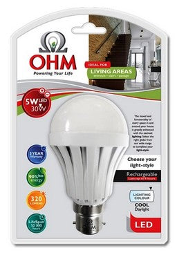 Ohm Led A60 Recharge 5W Globe Cdl B22 Bc