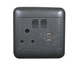 4X4 Black Switched Socket+ 2 Usb Socket
