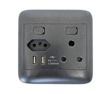 1X3 Pin Sa Socket, 1 X Za Socket, 2 X Usb''''S 4X4 Black