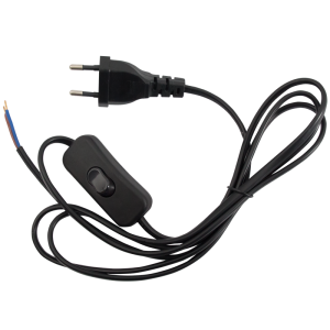 Brightstar PART191 2 Core Black Cable with On/Off Switch and 2 Prong Plug, 1.8 Meters