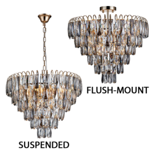 Brightstar PEN030 Polished Brass and Crystal Pendant Light - Dual Mounting Options