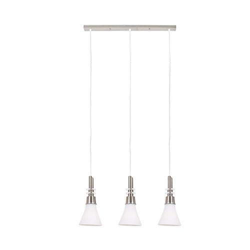 Satin Chrome 3 Light Pendant With White Glass